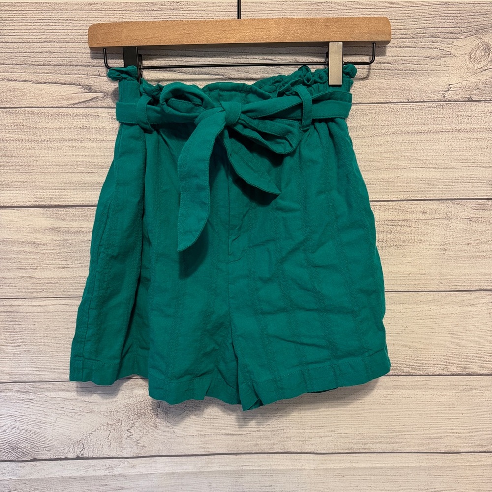 Women's Teal Paperbag Waist Shorts